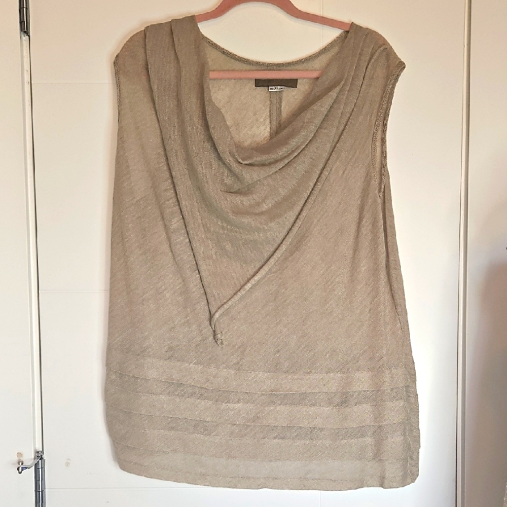 Zuza Bart Elegant Tan Linen Sleeveless Top